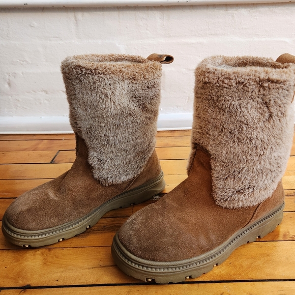 Khombu womens fuzzy boots brown leather suede 8 - Picture 6 of 8